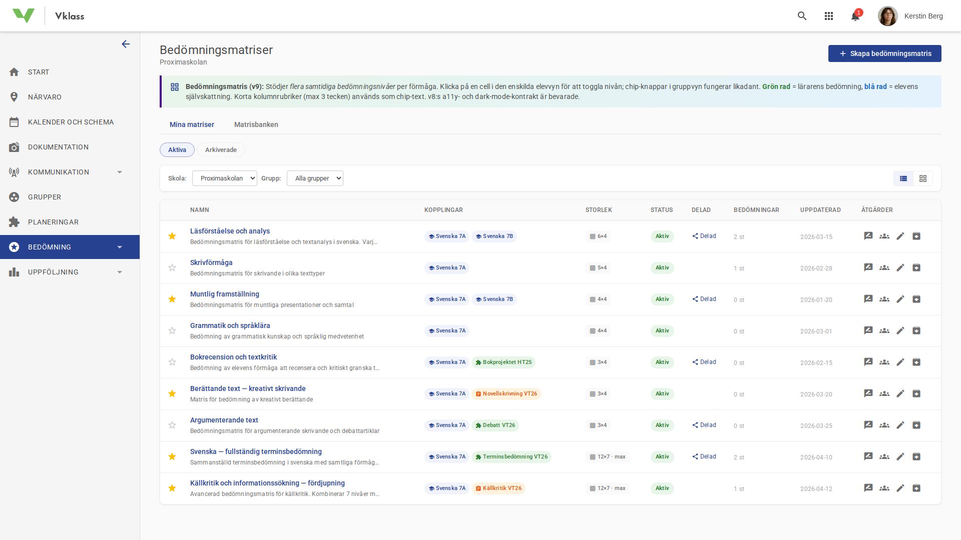 Bedömningsmatris screenshot