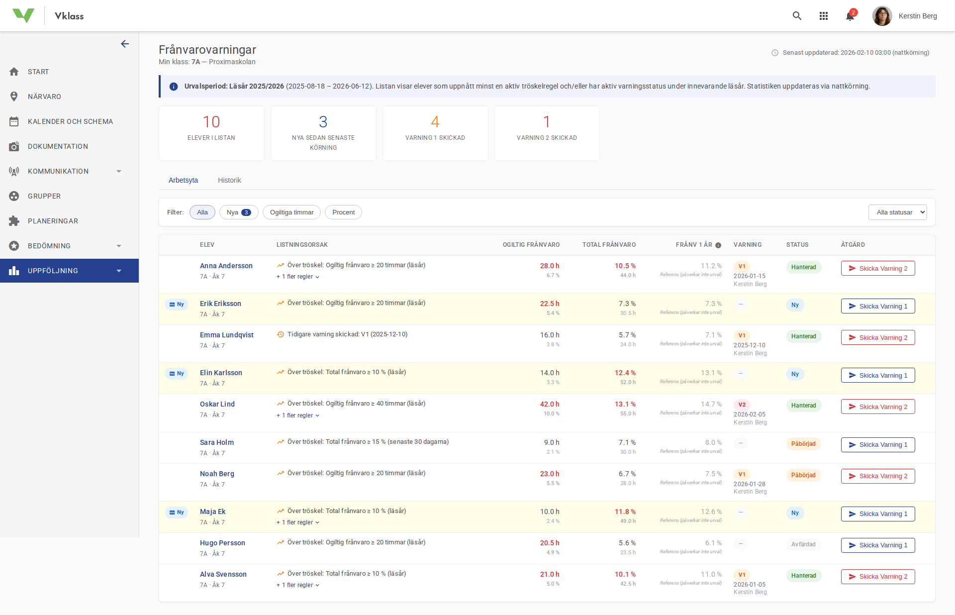 Franvarovarningar screenshot