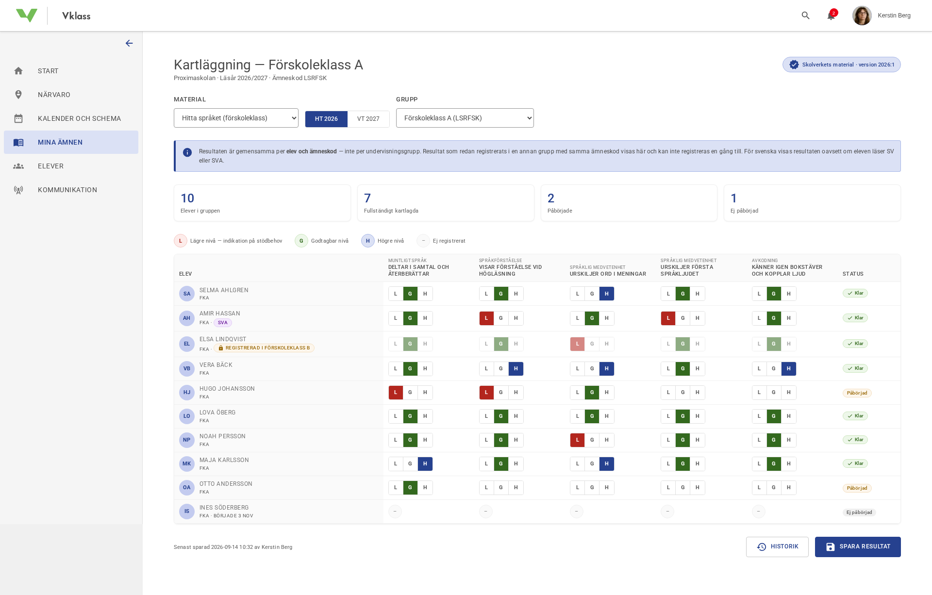 Kartläggning F–1: Ny funktion för Skolverkets reviderade kartläggningsmaterial och bedömningsstöd (Hitta Fånga språket och matematiken) screenshot