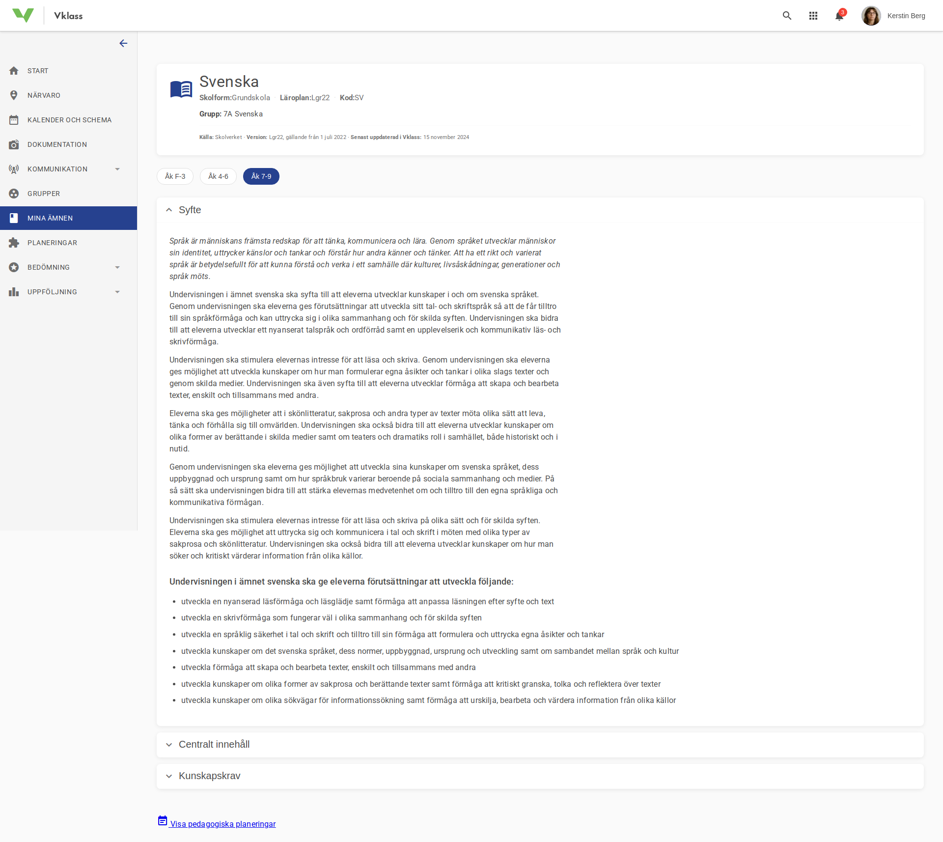 Kursplansoversikt screenshot